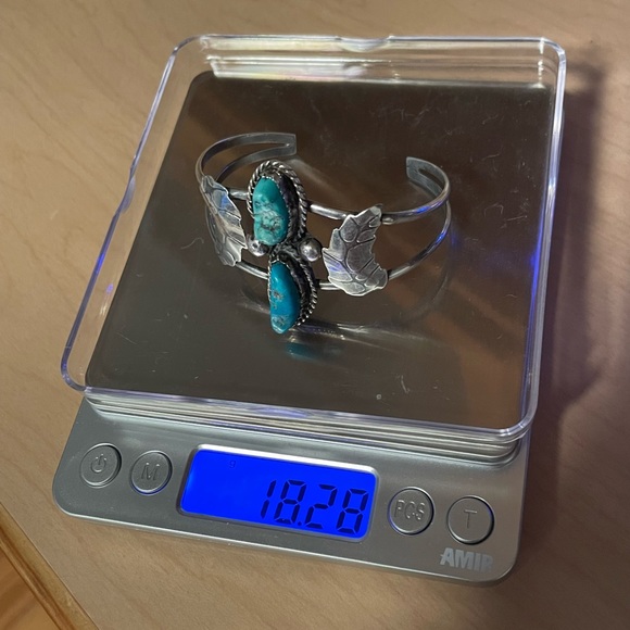 Old Pawn Large Two Turquoise Stone Sterling Cuff Beautiful! - Picture 9 of 11